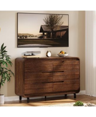 6 Drawers Dresser for Bedroom, 47" Wide Modern Wooden Clothes Dresser with Large Wood Storage, Chest of Drawers for Living Room.