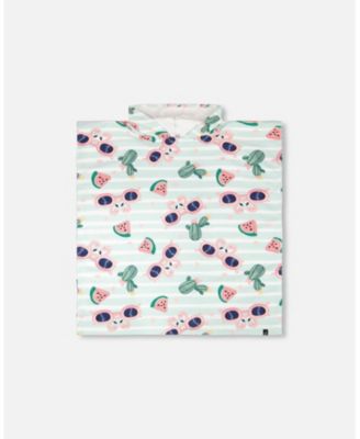 Girl Hooded Beach Towel Blue Flamingo and Cactus Print - Toddler|Child
