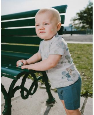 Baby Boys Jersey T-Shirt and Cotton Jersey Shorts Set Grey Mix Turtle Print