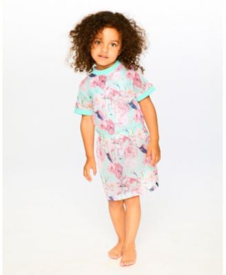 Girls Mesh Beach Dress Blue Flamingo Print