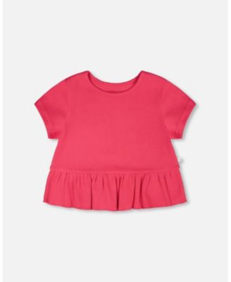 Girl Rib Crop T-Shirt with Frill Pink - Child