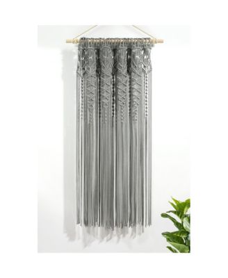 Boho Macrame Textured Cotton Window Curtain Panel Single 40"W x 63"L Gray - Macrame Curtains For Windows, Room Divider, Boho Wall Decor