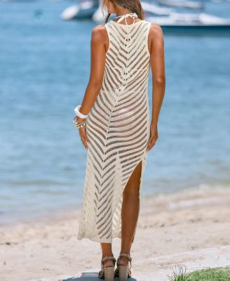 Women's Elegance Cream Cover-Up Maxi Beach Dress