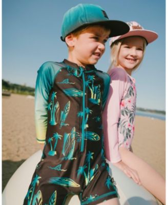 Boys One-Piece Long Sleeve Rashguard Black Surf Print