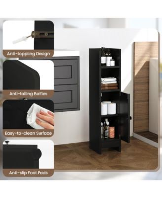 Space-Saving Corner Bathroom Slim Cabinet with Door and Adjustable Shelf
