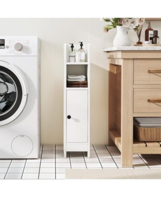 Space-Saving Corner Bathroom Slim Cabinet with Door and Adjustable Shelf