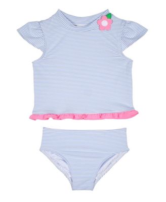 Little Girls Cap Sleeve Rash Guard Tankini With Flower