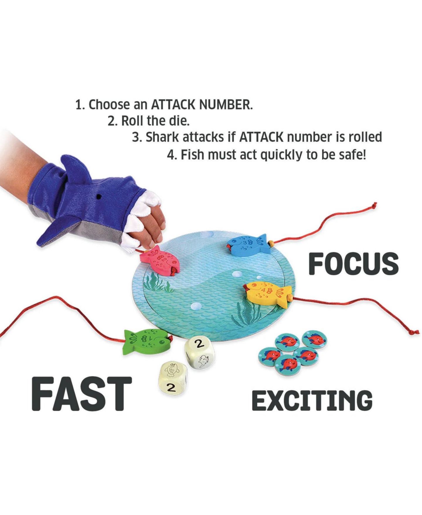 Детская настольная игра Chalk & Chuckles Beware of the Shark Fast-Paced Reaction Board Game, Ages 6+ — фото 2