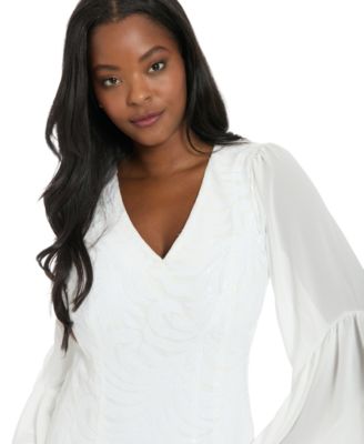 Women's Sheer Flounce Sleeve V-Neck Mini Dress