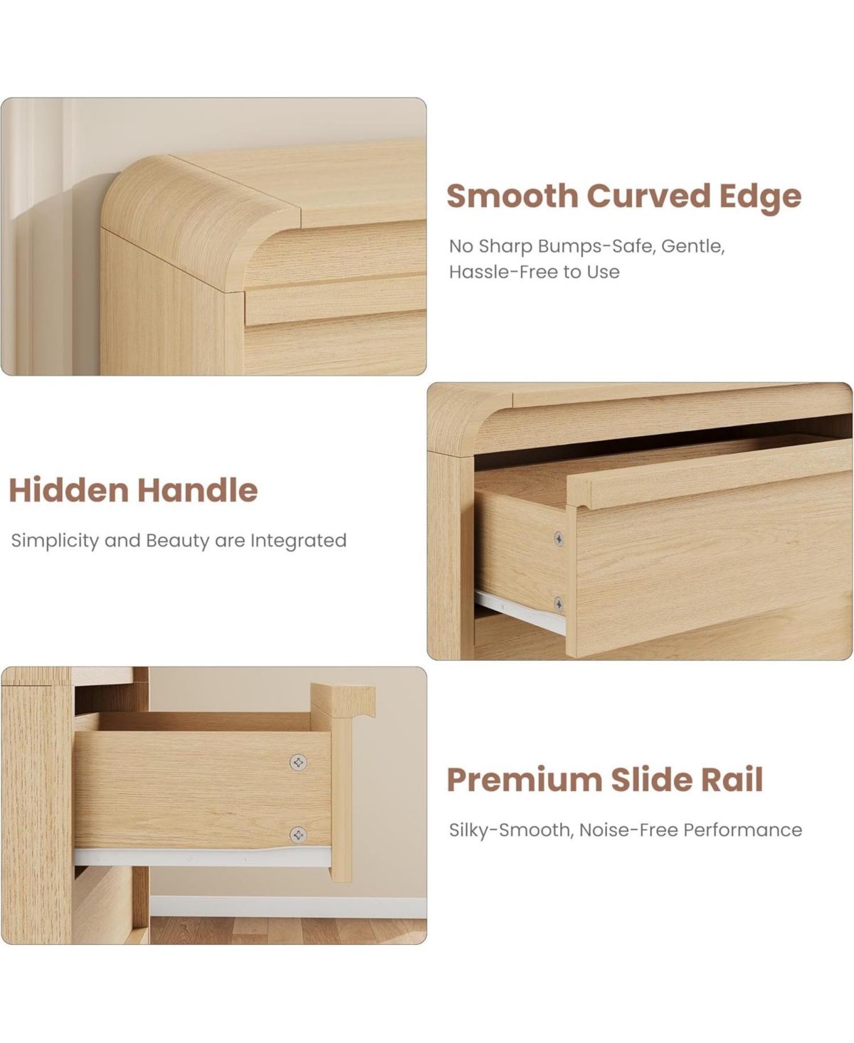 gaomon Arched 5 Drawer Dresser for Bedroom, 45in Tall Wooden 5 Chest of Drawers with Curved Profile Design, Modern Closet Storage Organizer