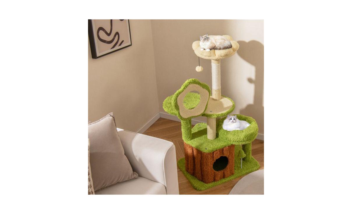 Aostirmotor Machine-Washable Cat Tree with Jungle Theme, 40-Inch Featuring Removable Peach Skin Cover, Sisal Scratching Post & Interactive Toys