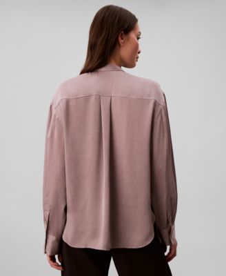 Women's Washed Satin Collared Relaxed Shirt