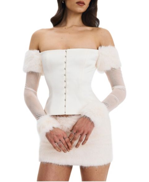 Женский топ Miss Circle Nola Off-Shoulder Fur Trimmed, цвет: Белый