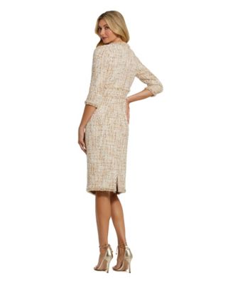 Petite Beaded Trim Boucle Midi Dress with 3/4 Sleeves