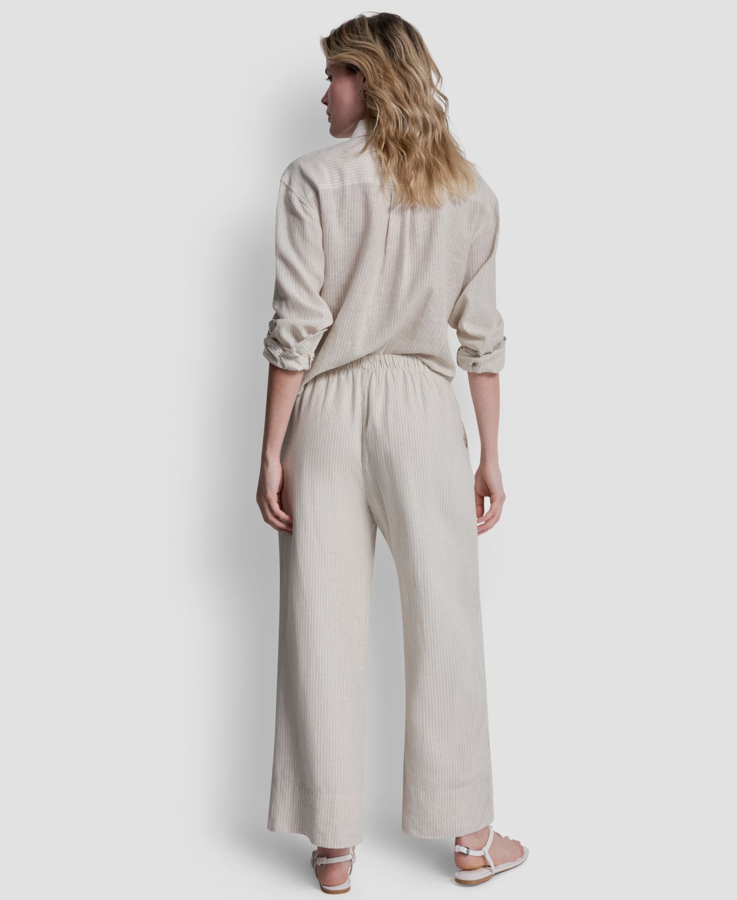 Женские брюки DKNY Jeans Petite Linen-Blend High-Waist Wide-Leg Drawstring, цвет: Галечный — фото 5