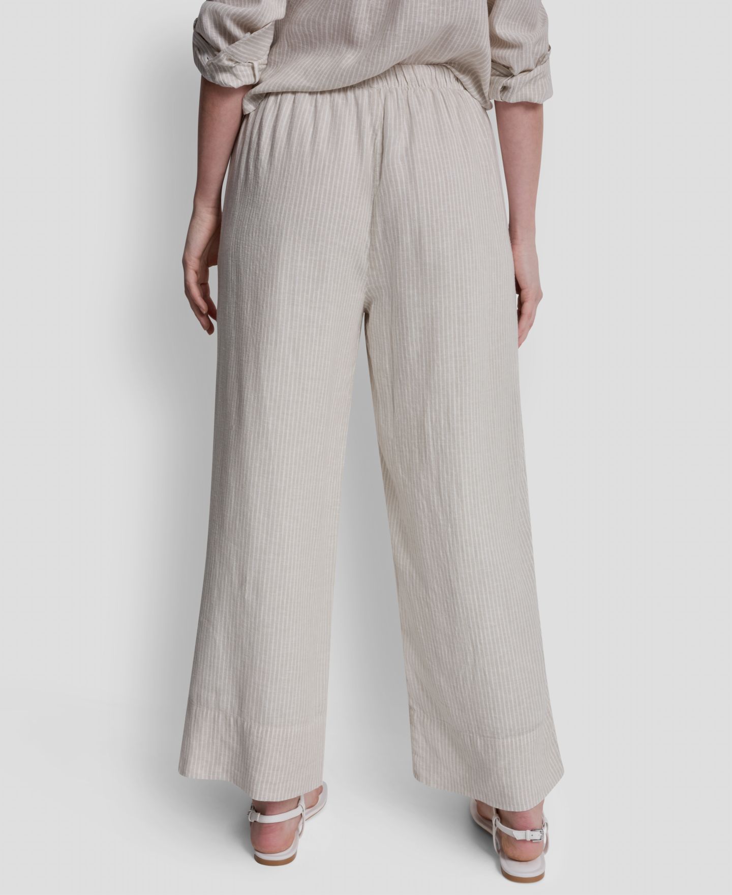 Женские брюки DKNY Jeans Petite Linen-Blend High-Waist Wide-Leg Drawstring, цвет: Галечный — фото 6