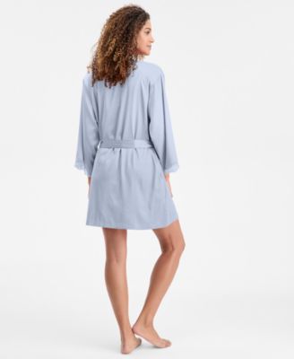 Women's Lace-Trim Stretch Satin Robe