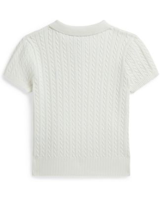 Girls' 7-16 Mini-Cable Three-Button Placket Polo Sweater