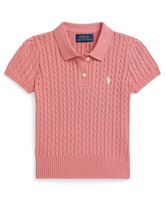 Girls' 2-6X Mini-Cable Two-Button Placket Polo Sweater