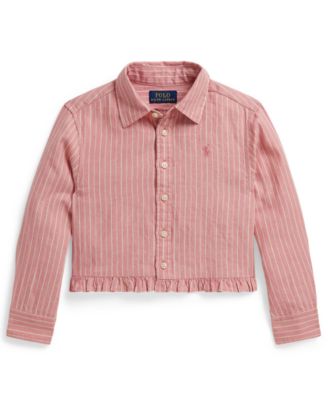 Girls' 2-6X Striped Point Collar Ruffled Shirt