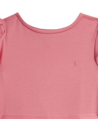 Girls' 7-16 Round Neck Pleated Stretch Ponte Dress