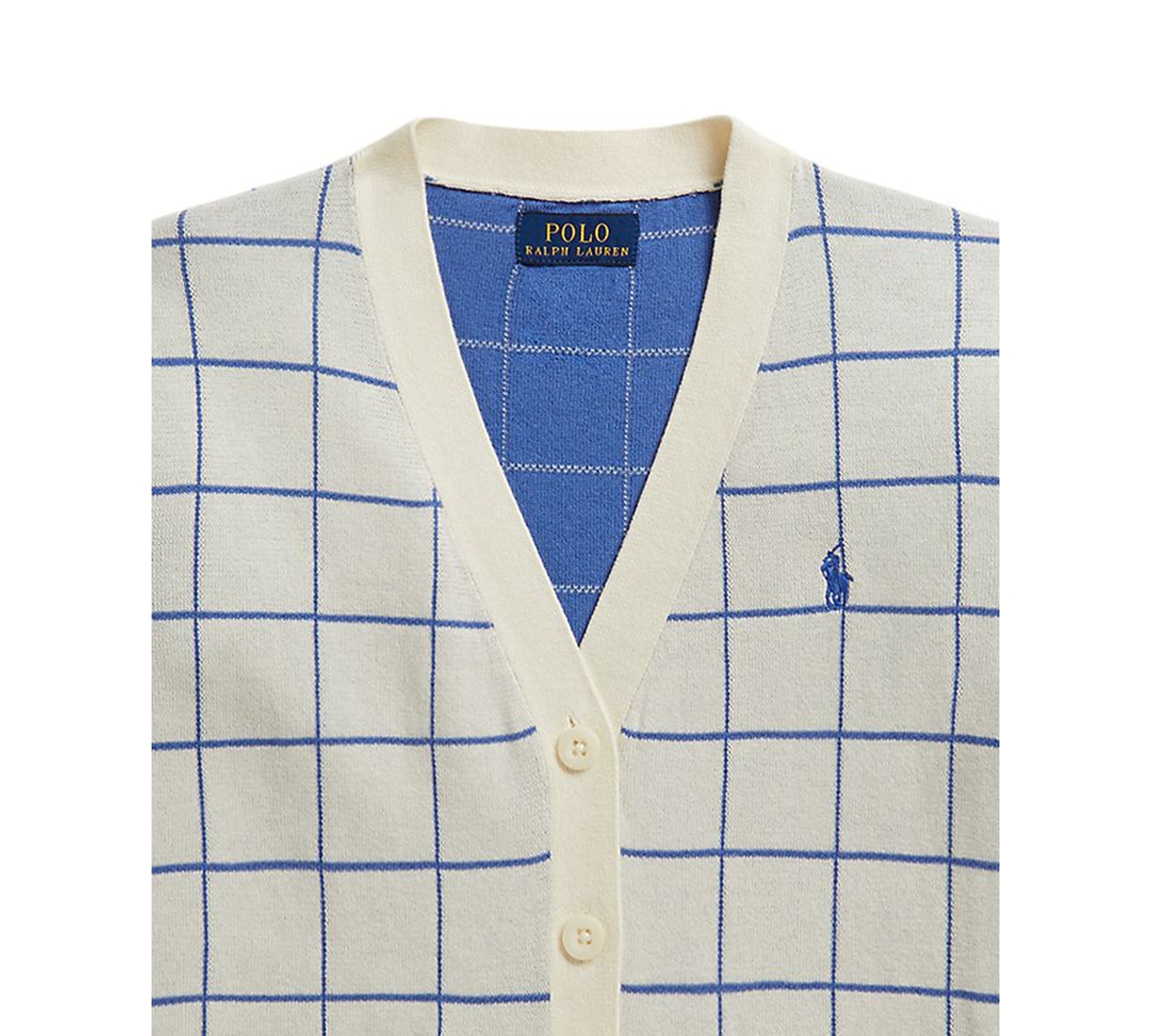Polo Ralph Lauren Girls' 7-16 Windowpane V-Neck Cardigan
