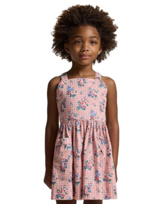 Girls' 2-6X Floral-Print Slub Square Neck Dress