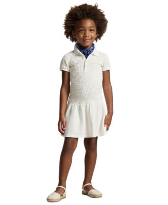 Girls' 2-6X Smocked Stretch Mesh Polo Collar Dress