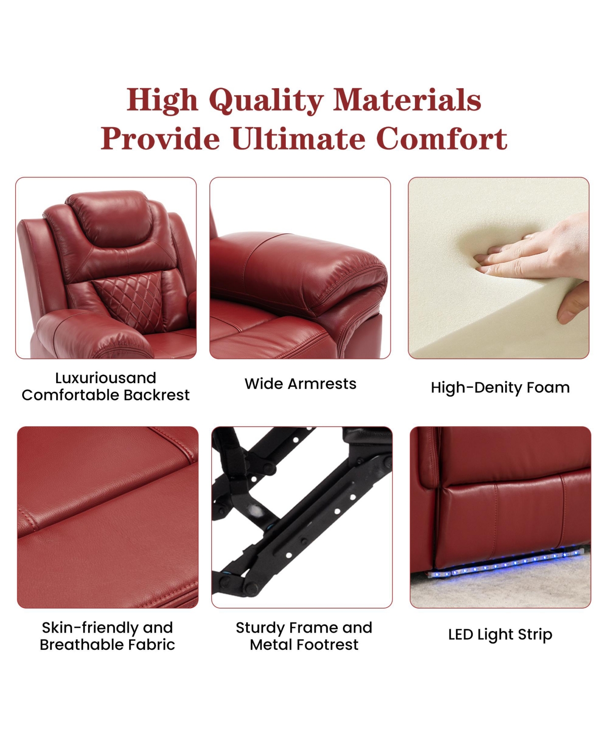 Boyel Living Pu Leather Power Recliner Home Theater Recliner with Cup Holder, Usb Port