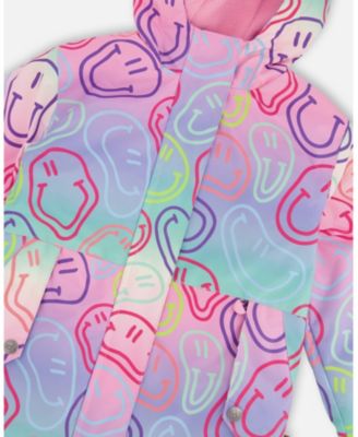 Big Girls Two-Piece Mid-Season Outerwear Set Multicolored Printed Smileys