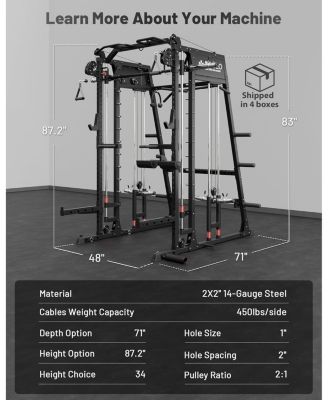 Smith Machine, 2200lbs Squat Rack with LAT-Pull Down System & Cable Crossover Machine, Training Equipment with Leg Hold-Down Attachment