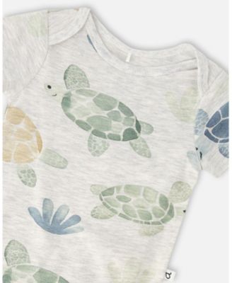 Baby Boys Evolutive Cotton Jersey Onesie Grey Mix Turtle Print