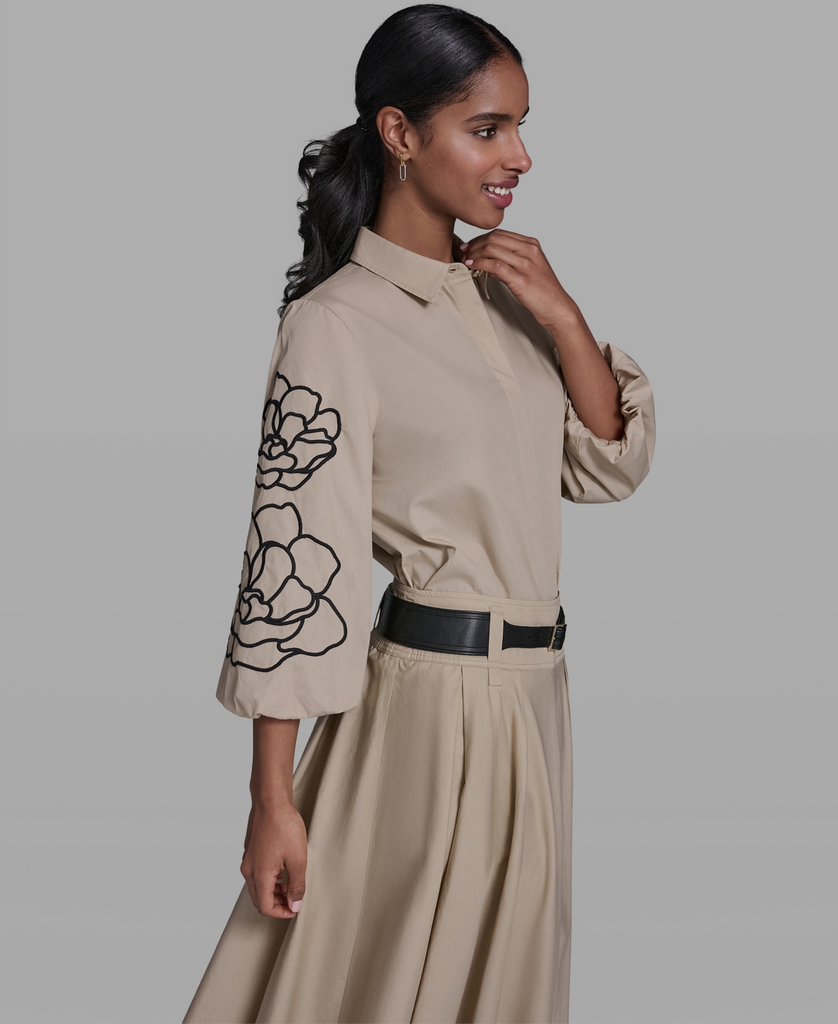 Karl Lagerfeld Paris Women's Floral Detailed Collared Blouse