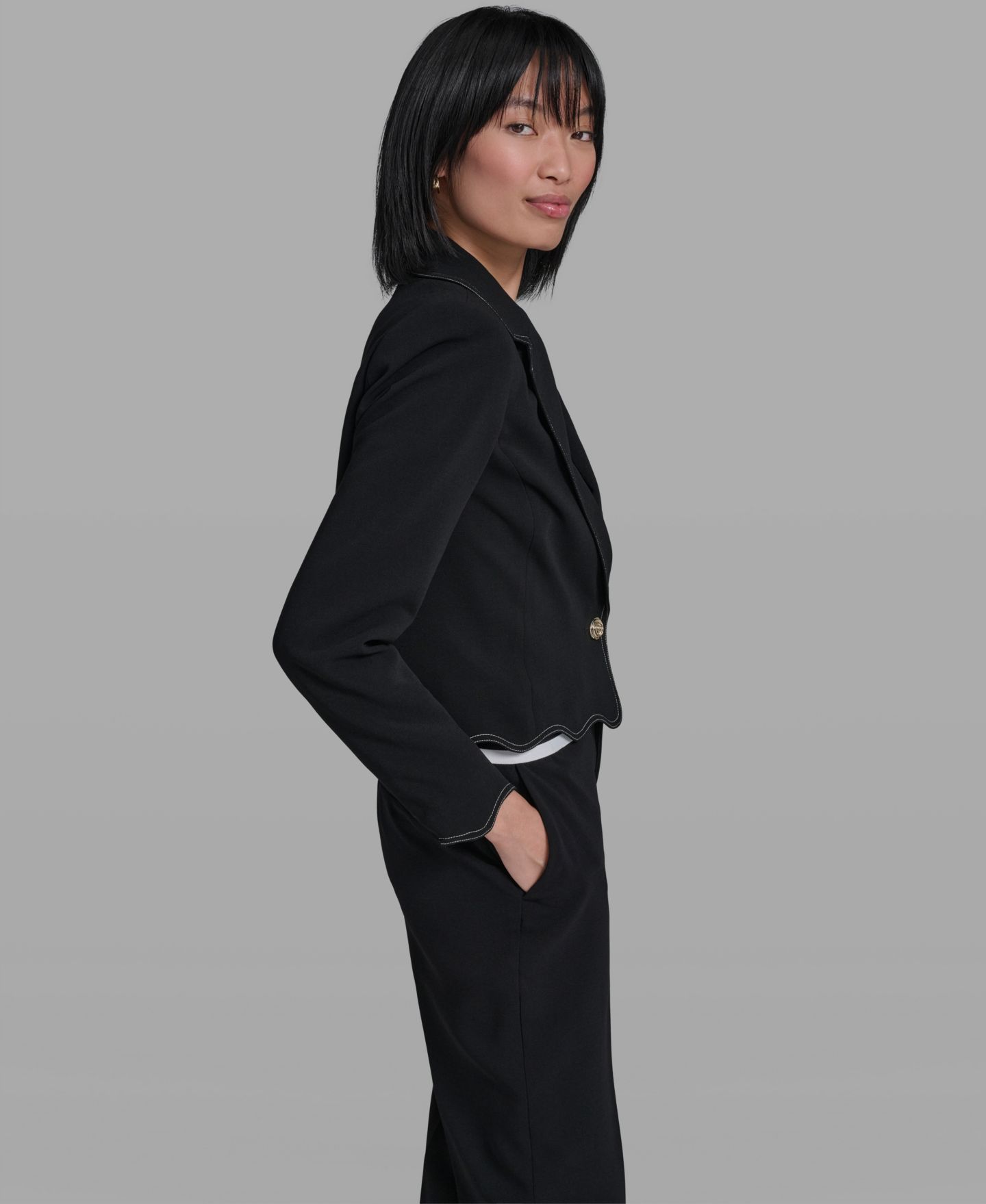 Женская куртка KARL LAGERFELD PARIS Collared Long-Sleeve Jacket, цвет: Чёрный — фото 3