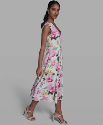 Women's Placed Floral V-Neck Midi Dress