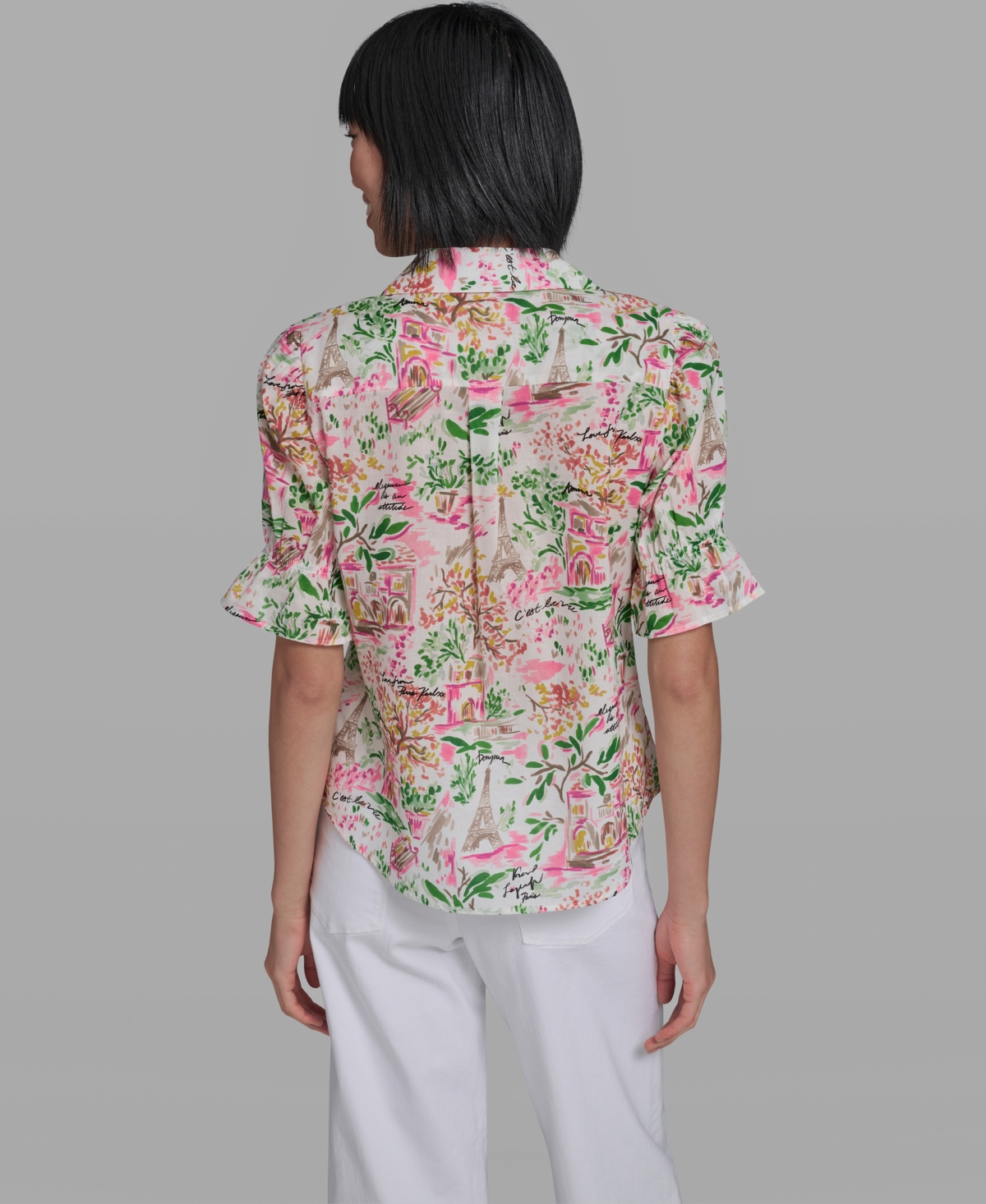 Karl Lagerfeld Paris Women's All-over Printed Button Down Top