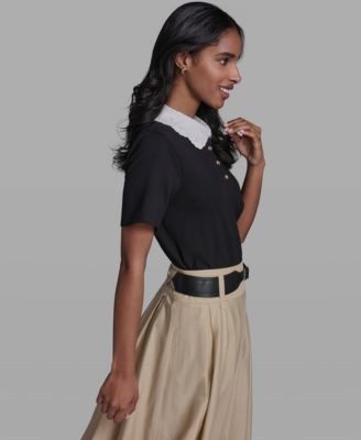 Women's Collared Short-Sleeve Blouse Top