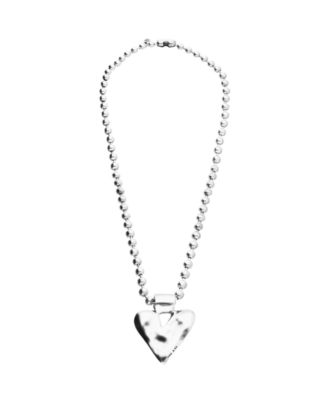 Sterling Silver Plated Ball Long Necklace with Golden Heart Detail
