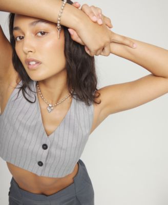 Sterling Silver Plated Ball Necklace with Heart Detail