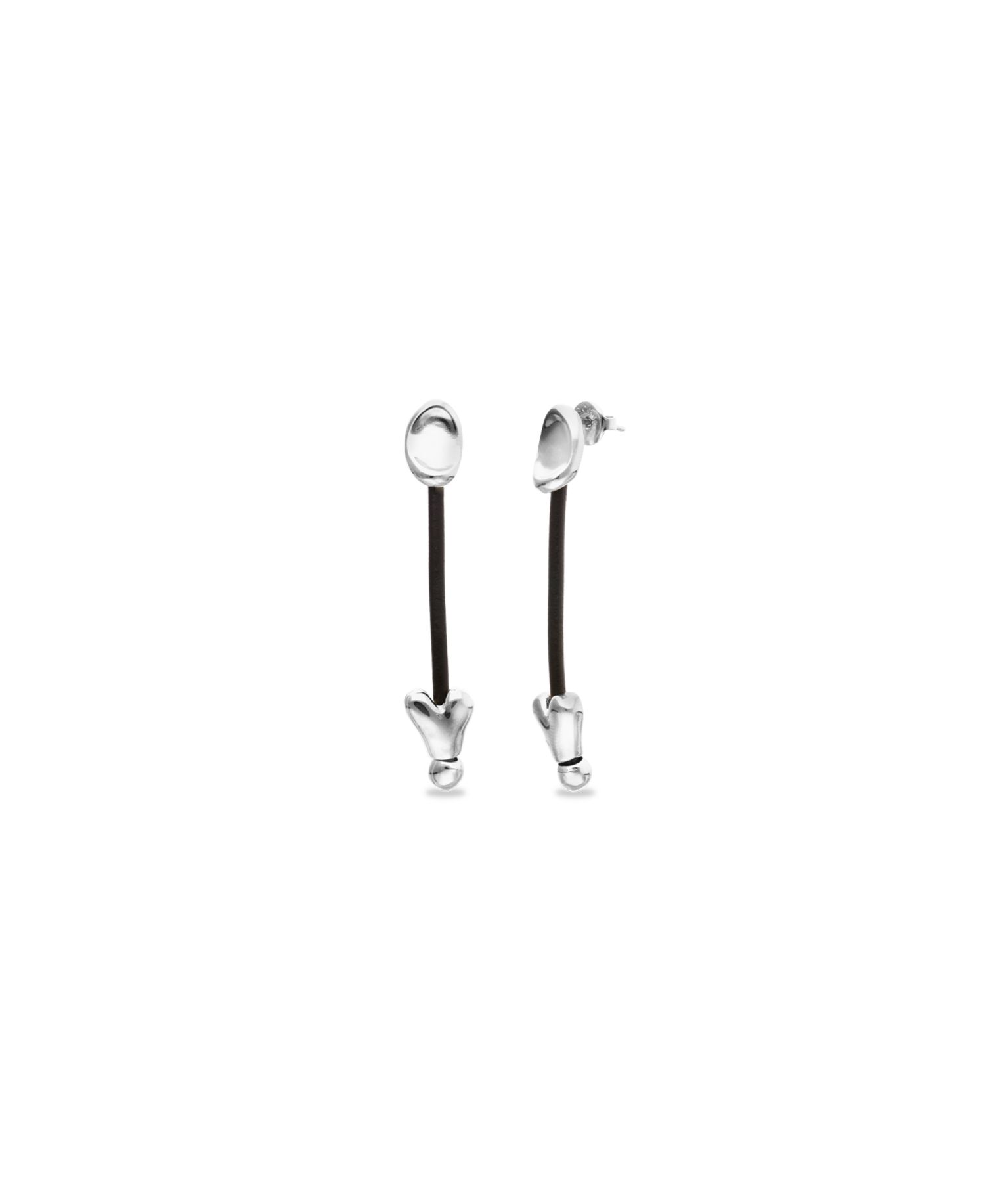 Leather And Sterling Silver Plated Long Earrings with Hearts