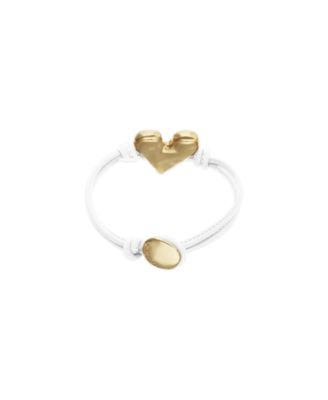 White Leather Bracelet with Heart Shaped 18K Detail Plated Detail