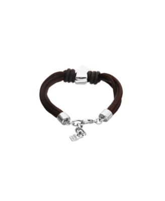 Bracelet with Mix of Silk Effect And Leather Brown Thread And Sterling Silver Heart Detail