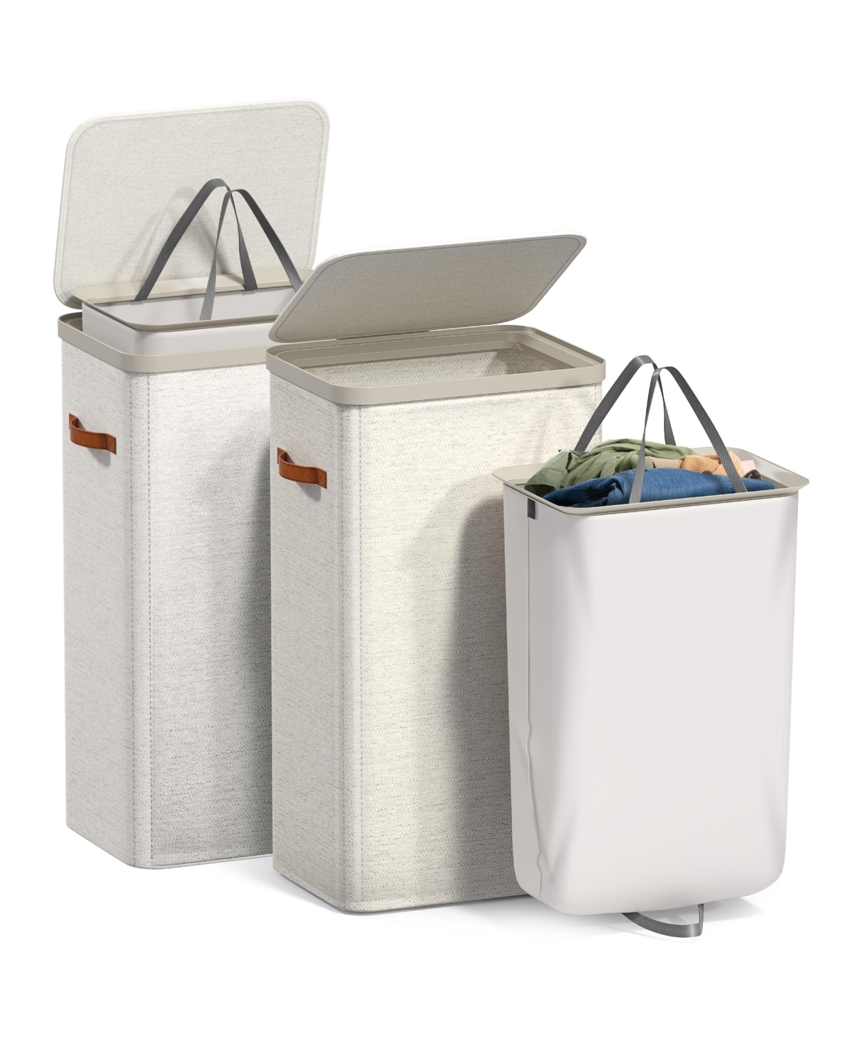 Sorbus 2 Pack 1-Compartment Laundry Basket with Removable Laundry Bag - Durable Organizer for Bathroom, Bedroom, or Laundry Room - Space Saving - Beig