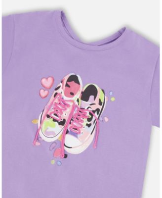 Big Girls ganic Cotton Jersey T-Shirt Mauve with Sneakers