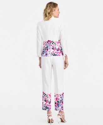 Floral-Print Blazer, Ruffled Top & Floral-Print Pants