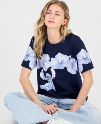 Juniors' Stitch Hibiscus Graphic Crewneck T-Shirt