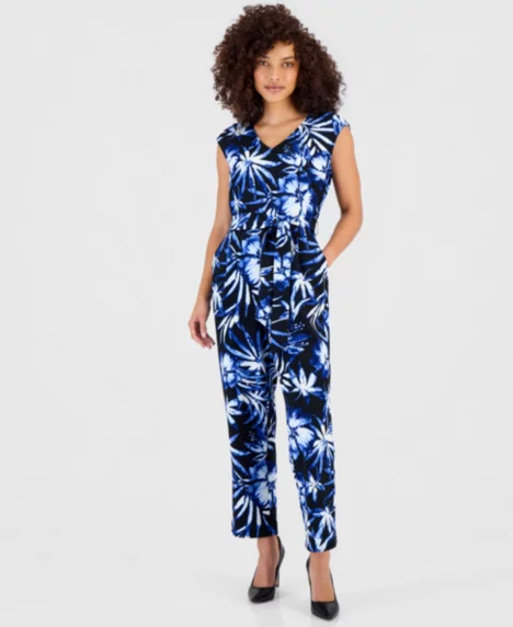 Petite Printed Tie-Waist Jumpsuit - Anne Black Multi