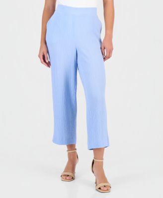 Petite Textured High Rise Pull-On Pants