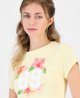 Juniors' 89 Hibiscus Graphic Crewneck Cotton T-Shirt 