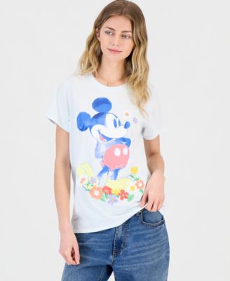 Juniors' Mickey Flower Graphic Crewneck T-Shirt 